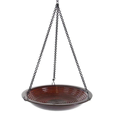 Outdoor Living and Style 30” Red Ceramic Porcelain Hanging Bird Bath with Chain