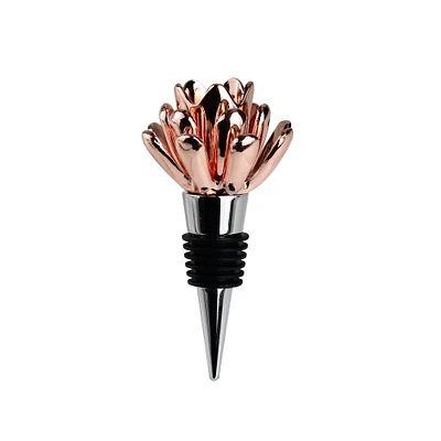Wild Eye 4" Handcrafted Rose Gold Flower Stainless Steel Wine Bottle Stopper and Candle Holder