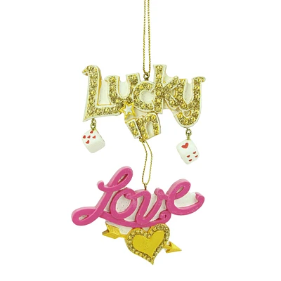 Kurt Adler 4.5" Pink and Yellow Lucky in Love Las Vegas Dice Christmas Ornament