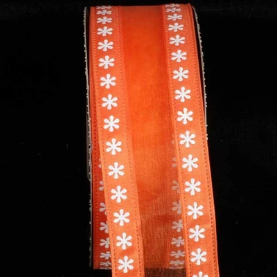 The Ribbon People Orange and White Floral Wired Craft Ribbon 1.5" x 40 Yards