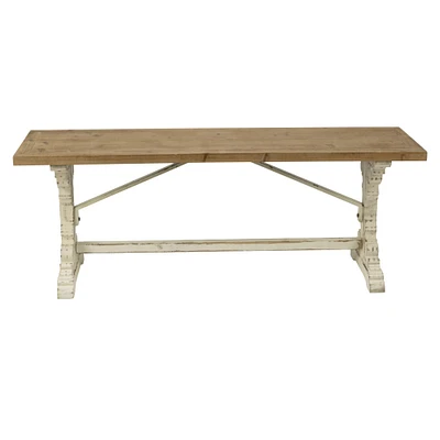 Tripar International 51" Brown and Distressed White Modern Style Rectangular Wooden Bench"