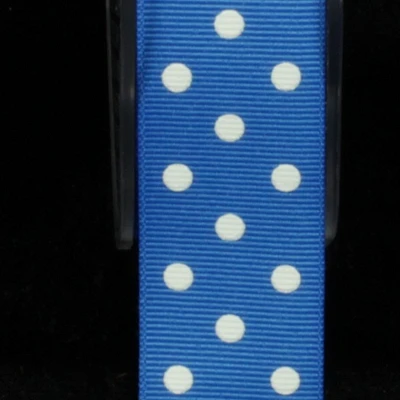 The Ribbon People Royal Blue and White Polka Dots Woven Grosgrain Craft Ribbon 1" x 88 Yards