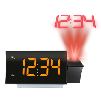 La Crosse Technology 7.75” Black and Amber Curved LED Projection Alarm Clock