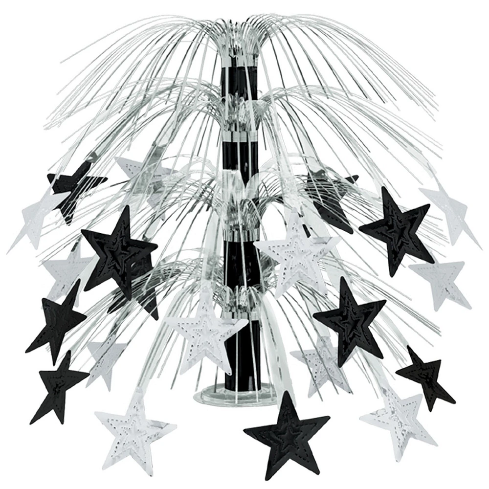 Party Central Club Pack of 6 Black and Silver Cascade Star Cut-Out Table Centerpiece Decors 18"