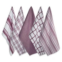 CC Home Furnishings Set of 5 White and Wine Red Rectangular Dishtowels 18" x 28"