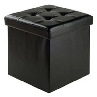 Contemporary Home Living 14.75” Black Square Folding Ottoman with Storage