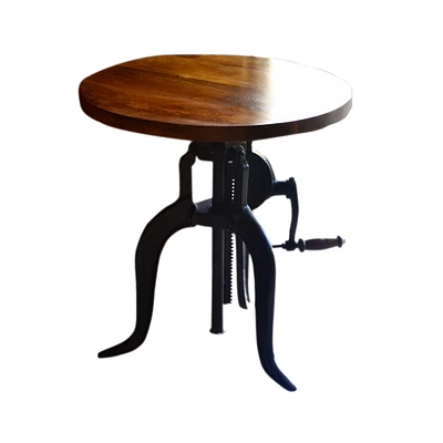 Contemporary Home Living 19" Chestnut Brown and Black Adjustable Crank Round Accent Table