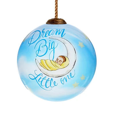 CC Christmas Decor 3” Blue and White Little Boy Hand Painted Mouth Blown Glass Hanging Christmas Ornament