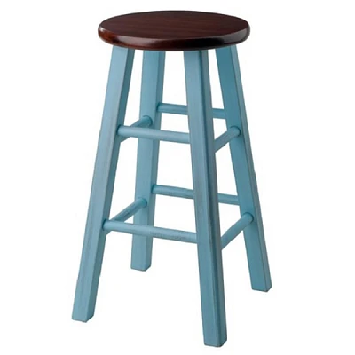 Contemporary Home Living 24” Rustic Light Blue Round Counter Stool with Walnut Seat