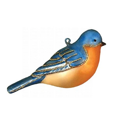 GC Home & Garden 4" Blue and Gold Bird Hand Blown Glass Hanging Figurine Ornament