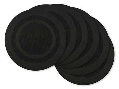 CC Home Furnishings Set of 6 Black Round Doubleframe Placemats 14"