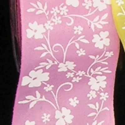 The Ribbon People Pink with White Small Flower Print Wired Craft Ribbon 1.5" x 54 Yards