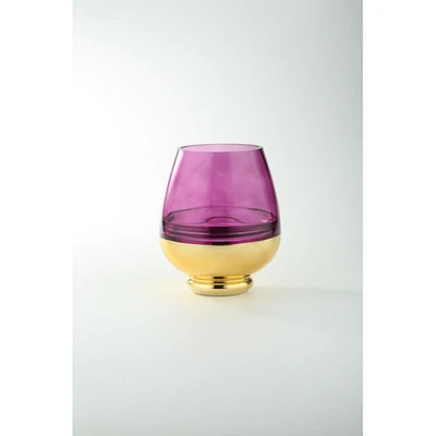 CC Home Furnishings 8" Purple and Gold Decorative Glass Vase