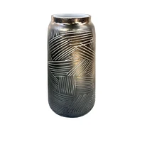 CC Home Furnishings 14" Black Metallic Carved Linear Hand Blown Glass Vase