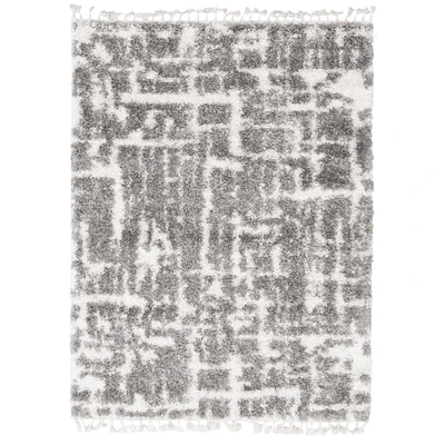 Chaudhary Living 4' x 6' Gray and White Abstract Rectangular Shag Area Throw Rug