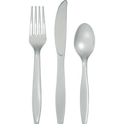 Party Central Pack of 216 Silver Shimmering 3-Piece Party Cutlery Assortments 9"