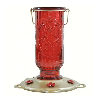 GC Home & Garden 9" Red Vintage Glass Bottle Hummingbird Feeder - 20z