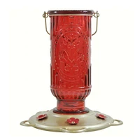 GC Home & Garden 9" Red Vintage Glass Bottle Hummingbird Feeder - 20z