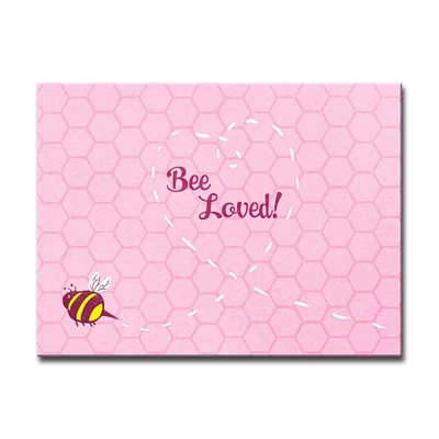 Crafted Creations Pink and White "Bee Loved!" Rectangular Canvas Wall Art 12" x 16"