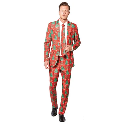 The Costume Center Red and Green Christmas Tree Motif Men Adult Suit - Large