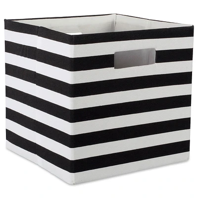 Contemporary Home Living Black Polyester Cube Storage Bin with Striped Design 13"