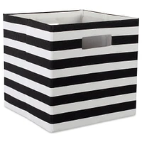 Contemporary Home Living Black Polyester Cube Storage Bin with Striped Design 13"