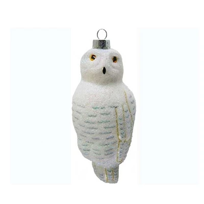 GC Home & Garden 4.5" White Snowy Owl Hand Blown Glass Hanging Figurine Ornament
