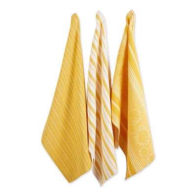 Contemporary Home Living Set of 3 White and Burnt Apricot Yellow Sonoma Harvest Dish Towel, 28"