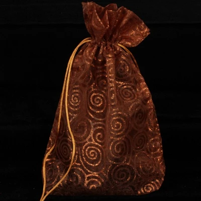 The Ribbon People Pack of 6 Brown and Gold Swirl Large Gift Bags 10.5" x 7.5"