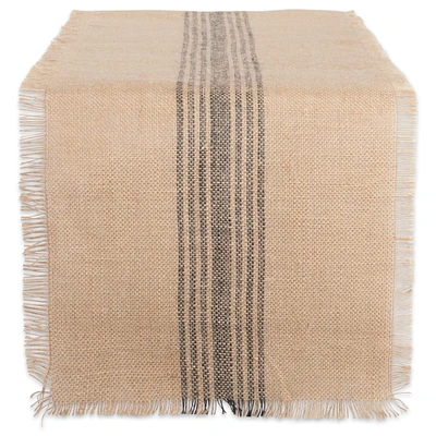 CC Home Furnishings 14" x 72" Brown and Black Middle Stripe Border Burlap Table Runner