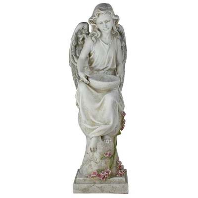 Roman 21" Joseph's Studio LED Solar Powered Angel on a Pedestal Outdoor Garden Statue