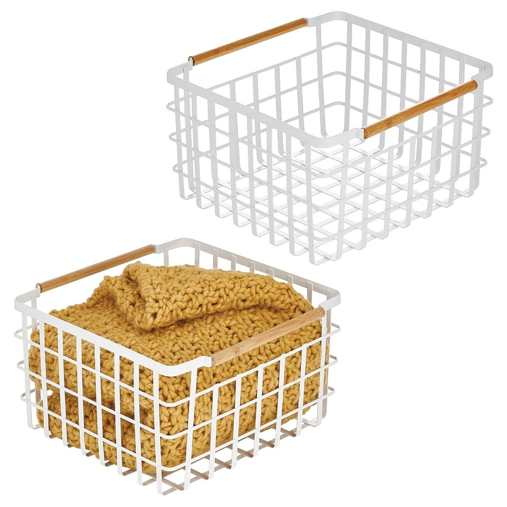 mDesign Metal Steel Wire Square Closet Storage Basket