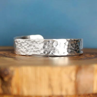 Wide Hammered Silver Bracelet - Sterling Silver Cuff Bracelet - Wide Hammered Cuff