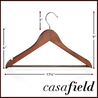 Casafield - 10 Wooden Suit Hangers - Premium Lotus Wood with Notches & Chrome Swivel Hook for Dress Clothes, Coats, Jackets, Pants, Shirts, Skirts