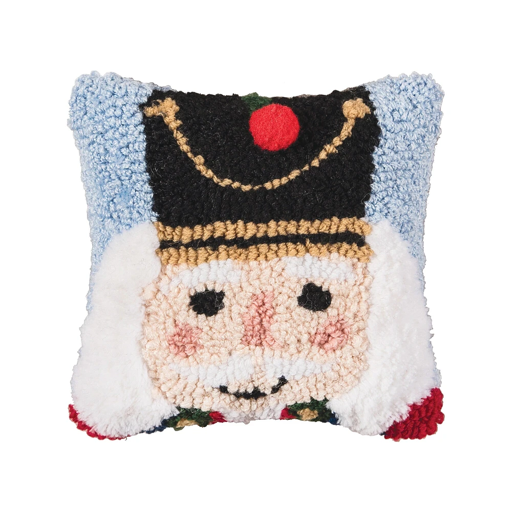 8" x 8" Nutcracker Hooked Petite Christmas Holiday Throw Pillow