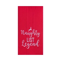 27" x 18" Christmas "Naughty List Legend" Sentiment Red Cotton Waffle Woven Kitchen Dish Towel