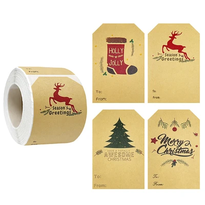 Wrapables Christmas Holiday Gift Tag Stickers and Labels Roll for Gift-Wrapping, Labeling, Package Decoration