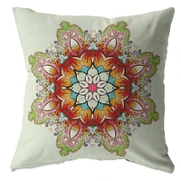 18" Orange Green Mandala Decorative Suede Throw Pillow