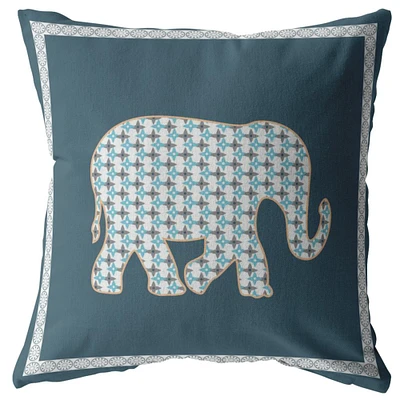 16 Spruce Blue Elephant Boho Suede Throw Pillow