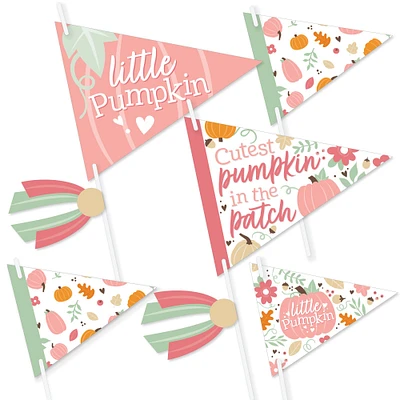 Big Dot of Happiness Girl Little Pumpkin - Triangle Fall Birthday Party or Baby Shower Photo Props - Pennant Flag Centerpieces - Set of 20