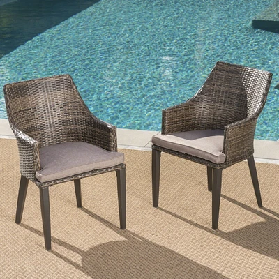 GDFStudio Hilary Outdoor Wicker Dining Chairs with Water Resistant Cushions (Set of 2)