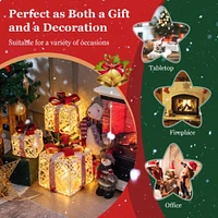 Set of 3 Christmas Lighted Gift Boxes Decorations with Red Bowknots