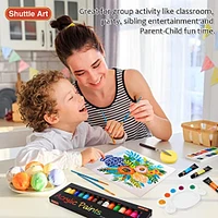 Shuttle Art 47 Pack Acrylic Paint Set, 15 Colors (12ml Each, 2Pack) Acrylic Paint with 10 Brushes Painting Canvas Knife Palette Sponge, Complete Gift Set for Kids, Adults Painting Canvas, RockCeramic