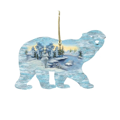 Designocracy Set of 2 Snowy Polar Bear Wooden Christmas Ornaments 5.5"