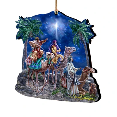 Designocracy Set of 2 Three Kings Wooden Christmas Ornaments 5.5"
