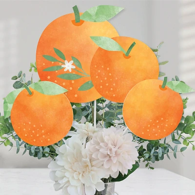 Big Dot of Happiness Little Clementine - Orange Citrus Baby Shower or Birthday Party Centerpiece Sticks - Table Toppers - Set of 15