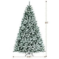 Costway 8ft Pre-lit Snow Flocked Hinged Christmas Tree w/1502 Tips & Metal Stand