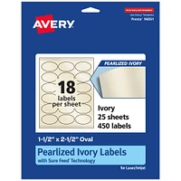 Avery Pearlized Ivory Oval Labels with Sure Feed Technology, 1.5" x 2.5"