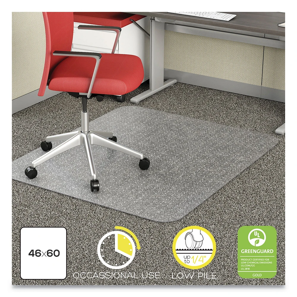 Deflecto EconoMat Occasional Use Chair Mat, Low Pile Carpet, Roll, 46 x 60, Rectangle, Clear