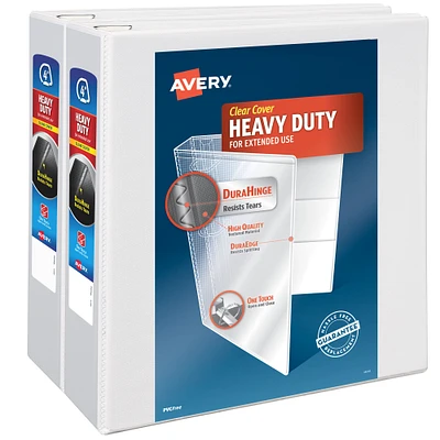 Avery Heavy-Duty View 3 Ring Binder, 4" One Touch Slant Rings, 2 White Binders (79875)